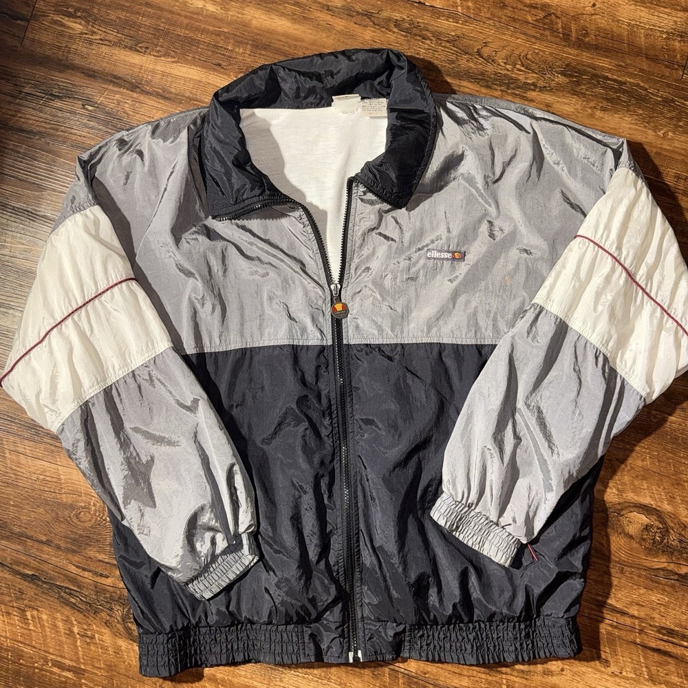 Vtg Ellesse Grey/white Full Zip Track Jacket Men's Size 7/XL